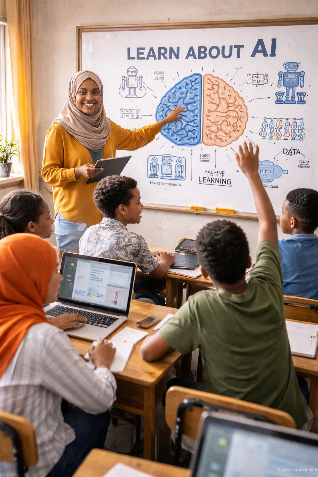 Confident East African woman educator holding tablet