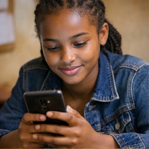 Young East African woman using smartphone for AI-powered learning